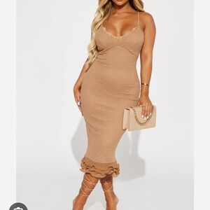 Jane Textured Midi Dress - Taupe